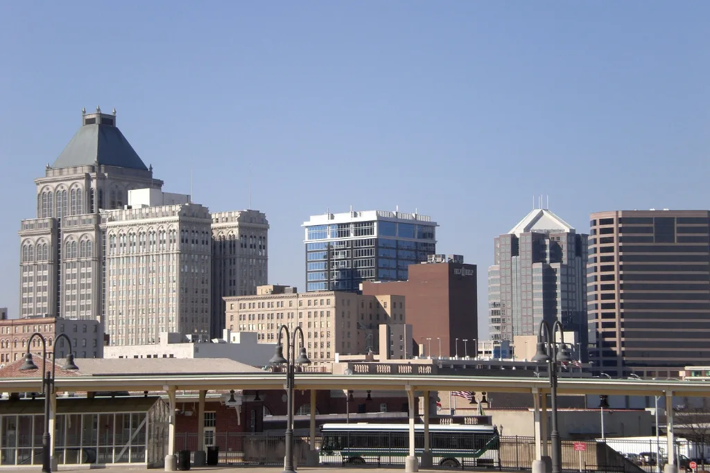 Downtown Greensboro, NC skyline on a clear day